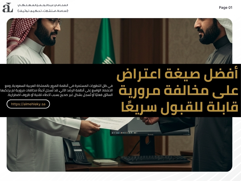 صيغة اعتراض على مخالفة مرورية